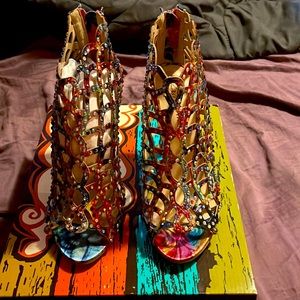 Zigi Soho Multicolor Jeweled Cage Heel Sandals